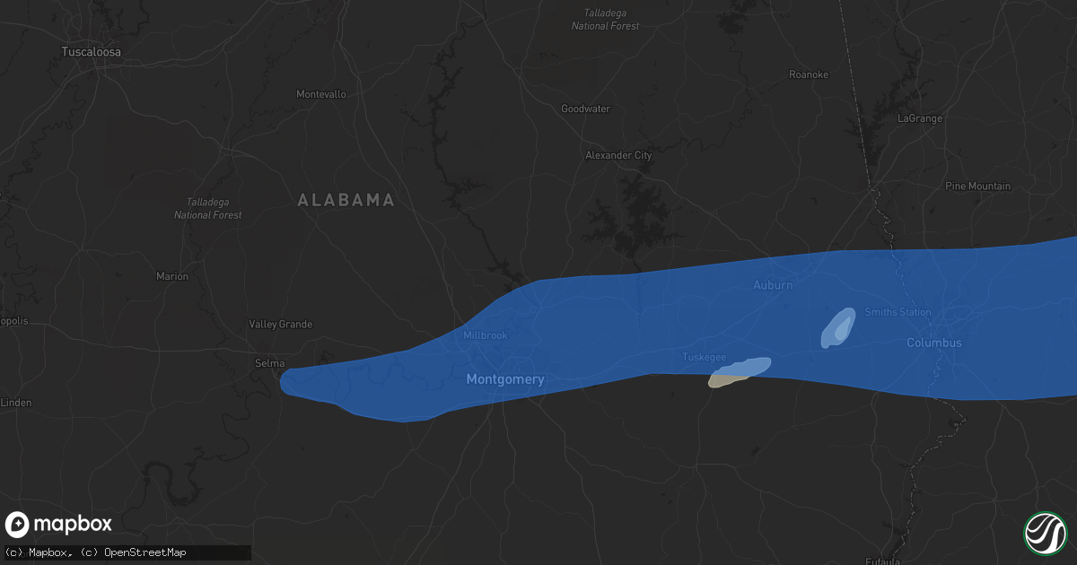 Hail map in Wetumpka, AL on June 7, 2019