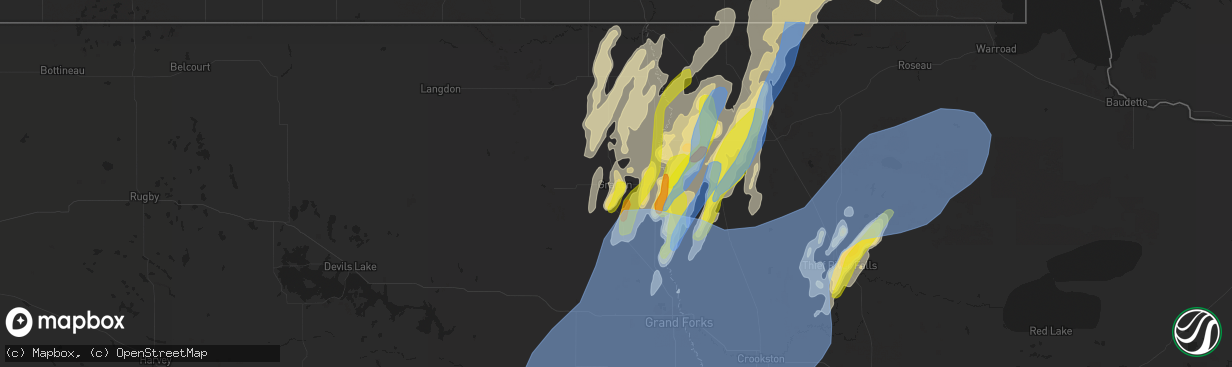 Hail map in Grafton, ND on June 7, 2020