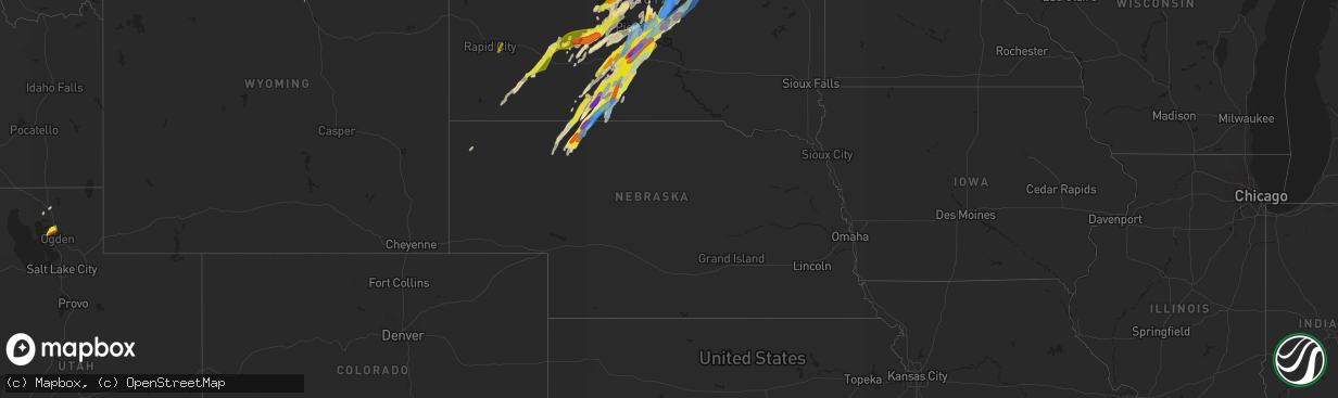 Hail map in Nebraska on June 7, 2020