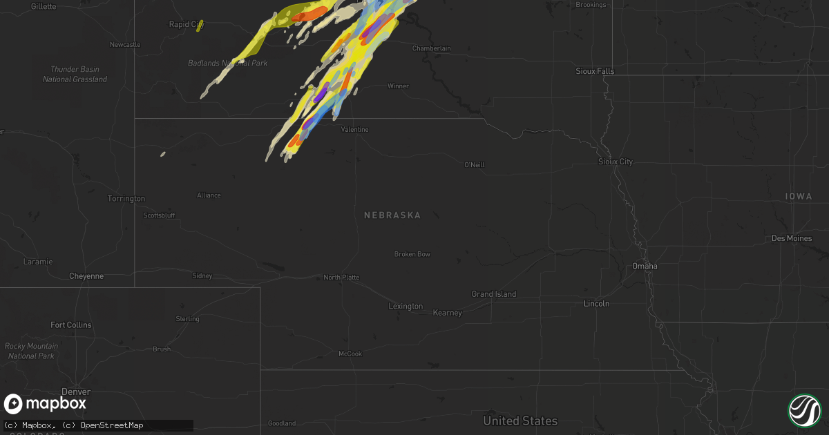 Hail map in Nebraska on June 7, 2020