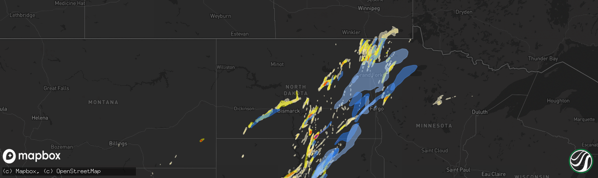 Hail map in North Dakota on June 7, 2020