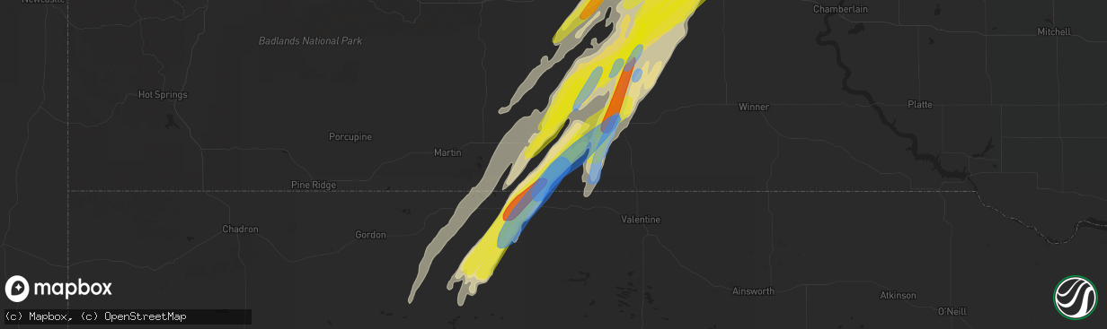 Hail map in Saint Francis, SD on June 7, 2020