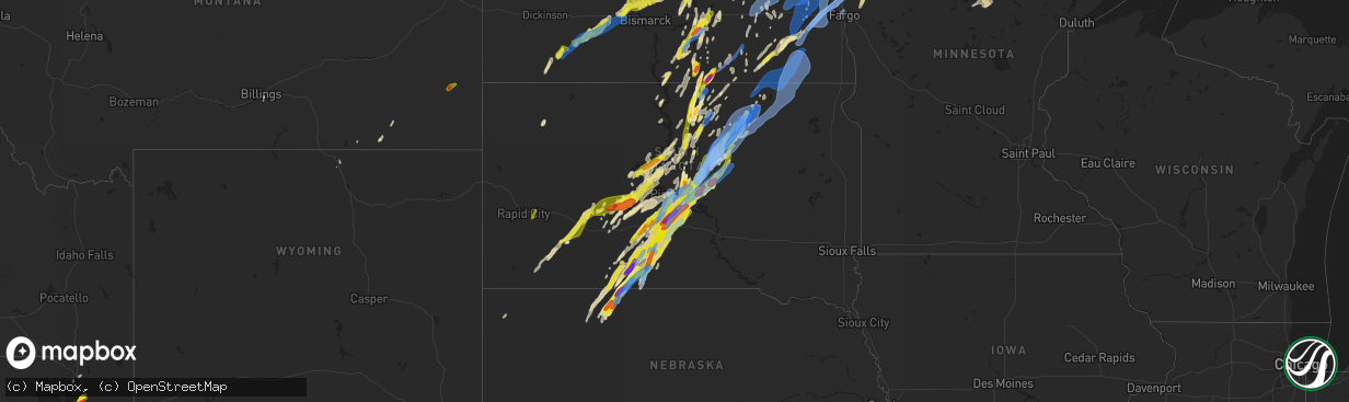 Hail map in South Dakota on June 7, 2020