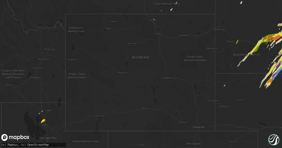 Hail map in Wyoming on June 7, 2020
