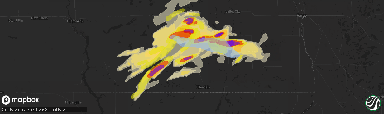 Hail map in Edgeley, ND on June 7, 2021