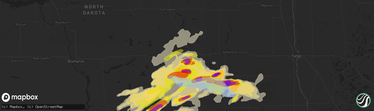 Hail map in Jamestown, ND on June 7, 2021