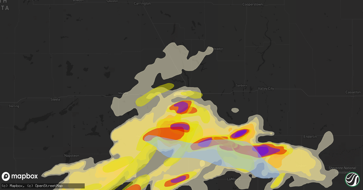 Hail map in Jamestown, ND on June 7, 2021