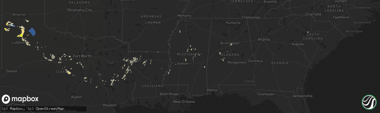 Hail map in Mississippi on June 7, 2021