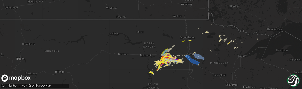 Hail map in North Dakota on June 7, 2021