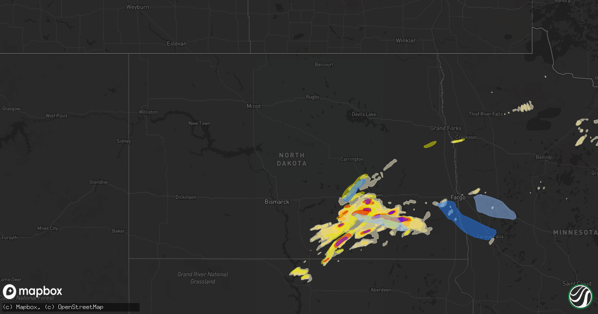Hail map in North Dakota on June 7, 2021