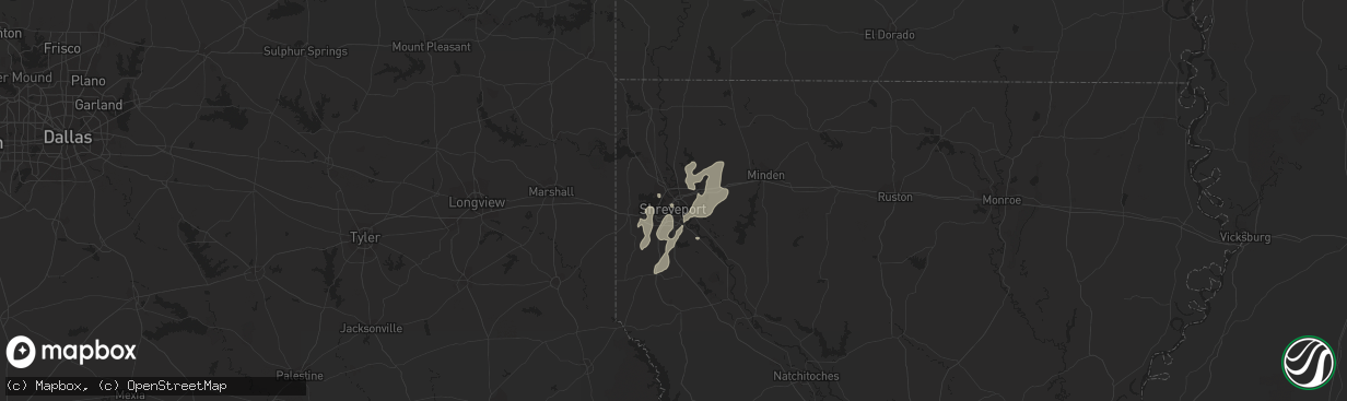 Hail map in Shreveport, LA on June 7, 2021