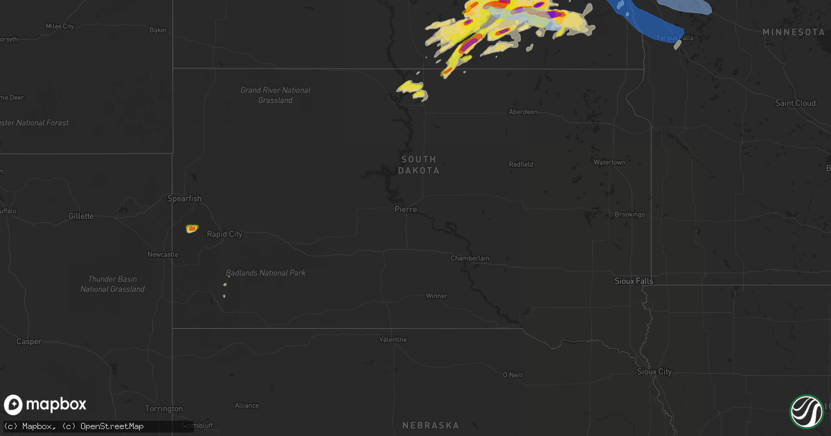 Hail map in South Dakota on June 7, 2021