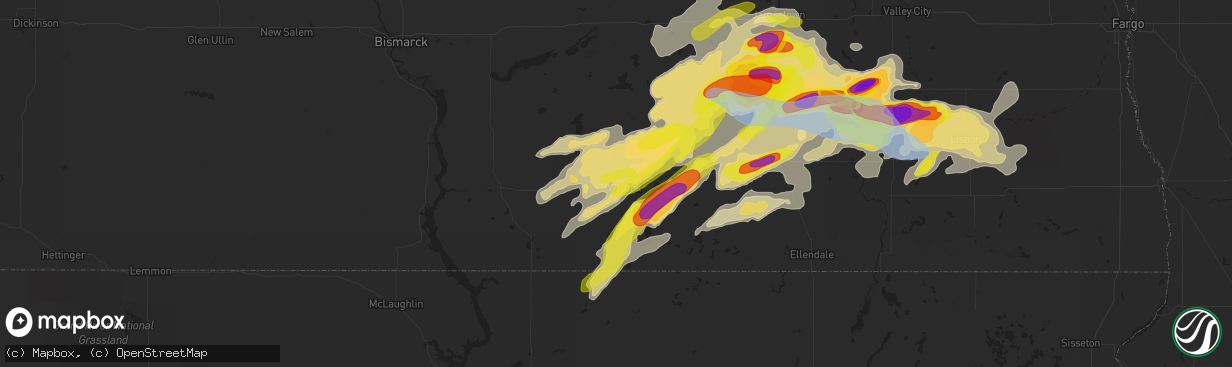 Hail map in Wishek, ND on June 7, 2021