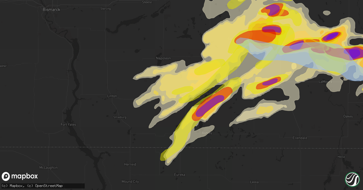 Hail map in Wishek, ND on June 7, 2021