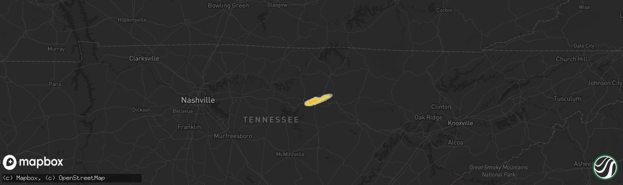 Hail map in Cookeville, TN on June 7, 2022