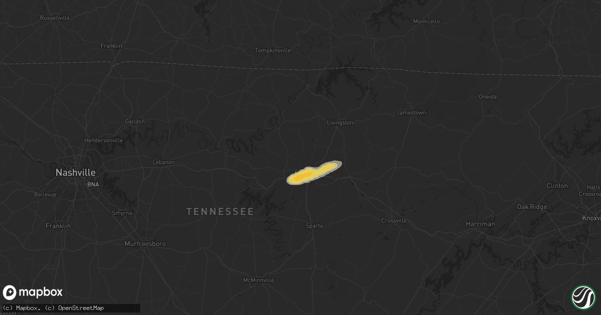 Hail map in Cookeville, TN on June 7, 2022