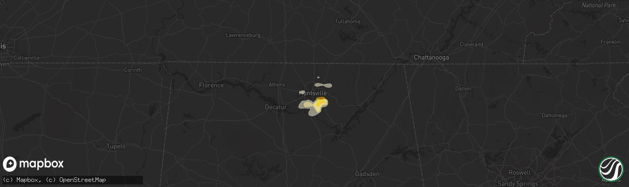 Hail map in Huntsville, AL on June 7, 2022