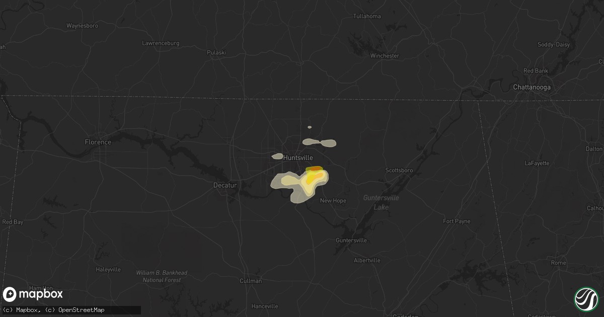 Hail map in Huntsville, AL on June 7, 2022