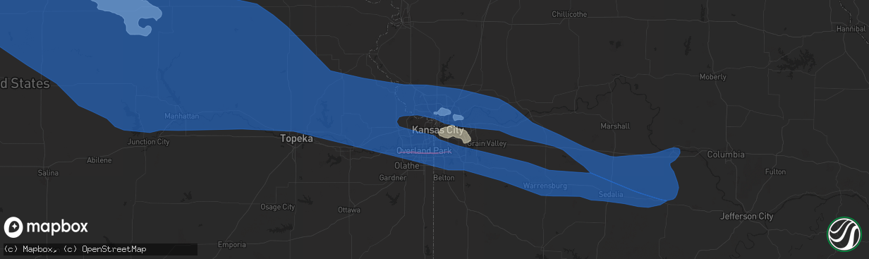 Hail map in Kansas City, MO on June 7, 2022