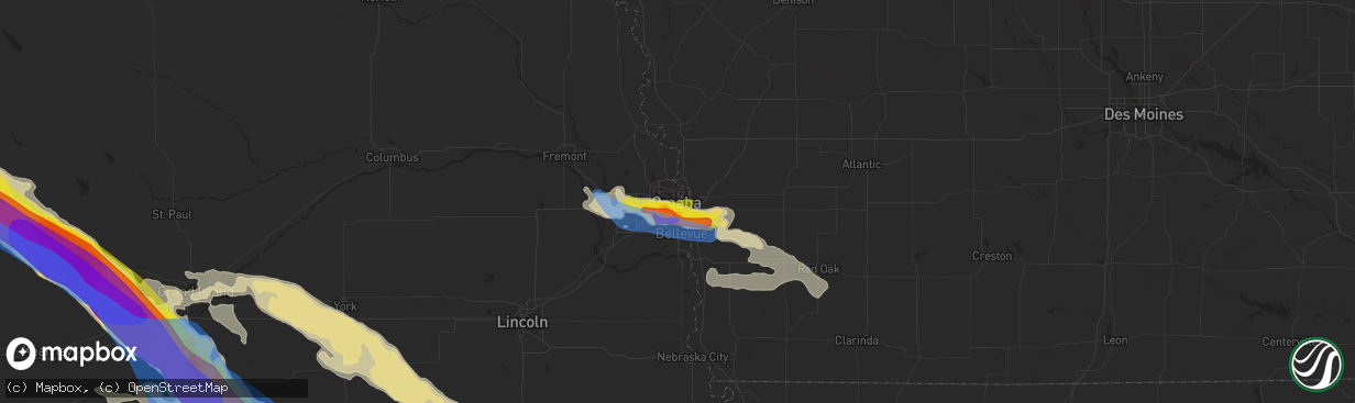 Hail map in Omaha, NE on June 7, 2022