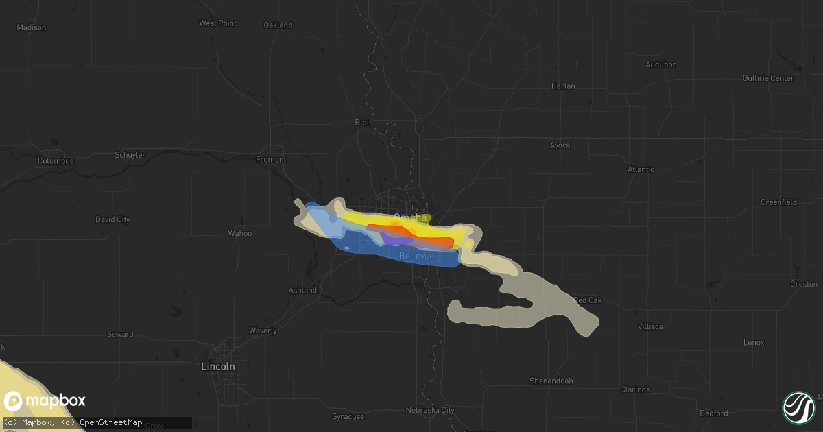 Hail map in Omaha, NE on June 7, 2022
