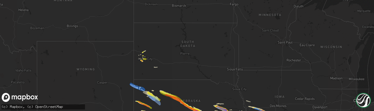 Hail map in South Dakota on June 7, 2022