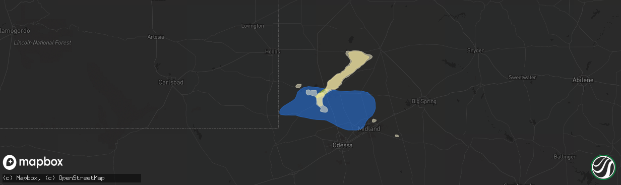 Hail map in Andrews, TX on June 7, 2023
