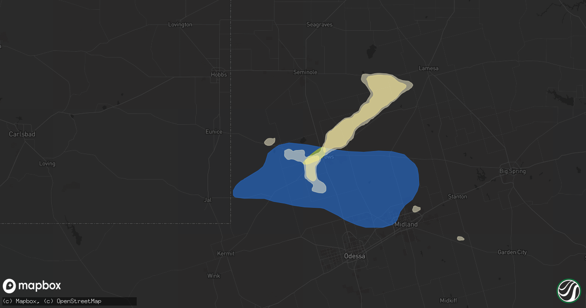 Hail map in Andrews, TX on June 7, 2023
