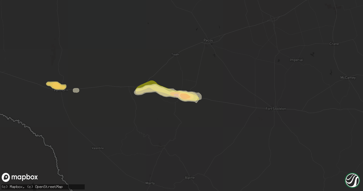 Hail map in Balmorhea, TX on June 7, 2023