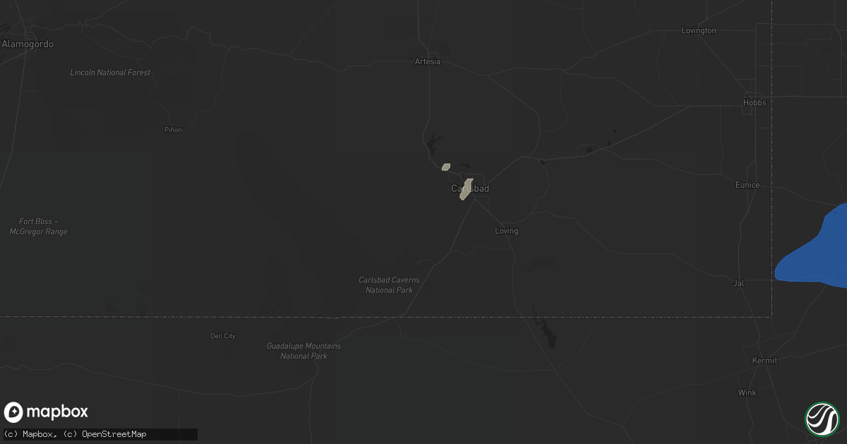 Hail map in Carlsbad, NM on June 7, 2023