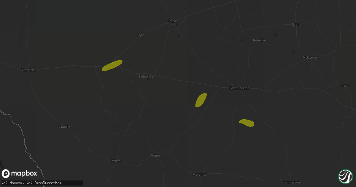 Hail map in Fort Stockton, TX on June 7, 2023