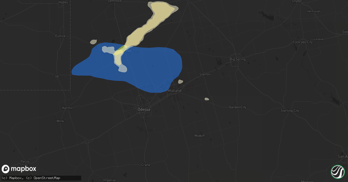 Hail map in Midland, TX on June 7, 2023