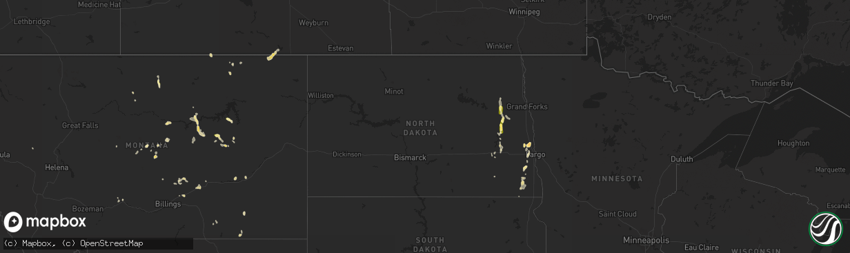 Hail map in North Dakota on June 7, 2023