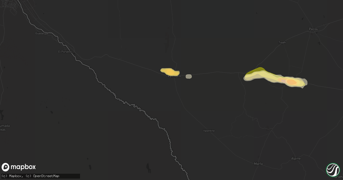 Hail map in Van Horn, TX on June 7, 2023