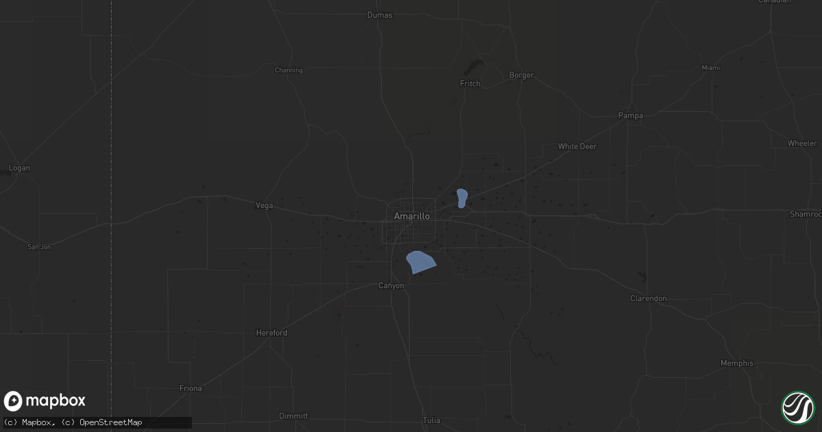 Hail map in Amarillo, TX on June 7, 2024