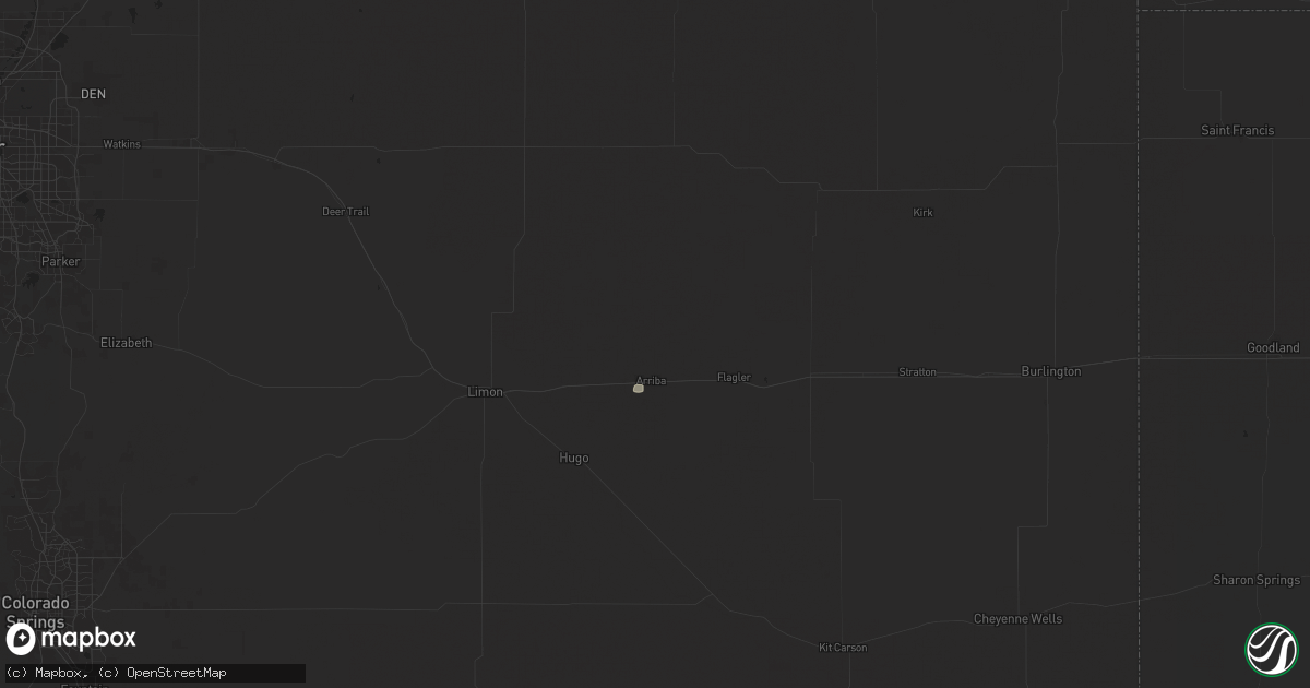 Hail map in Arriba, CO on June 7, 2024