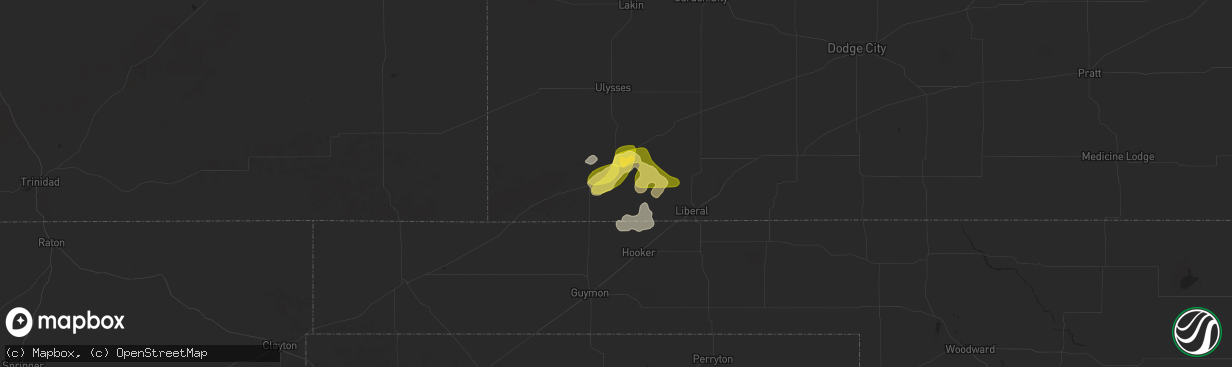 Hail map in Hugoton, KS on June 7, 2024