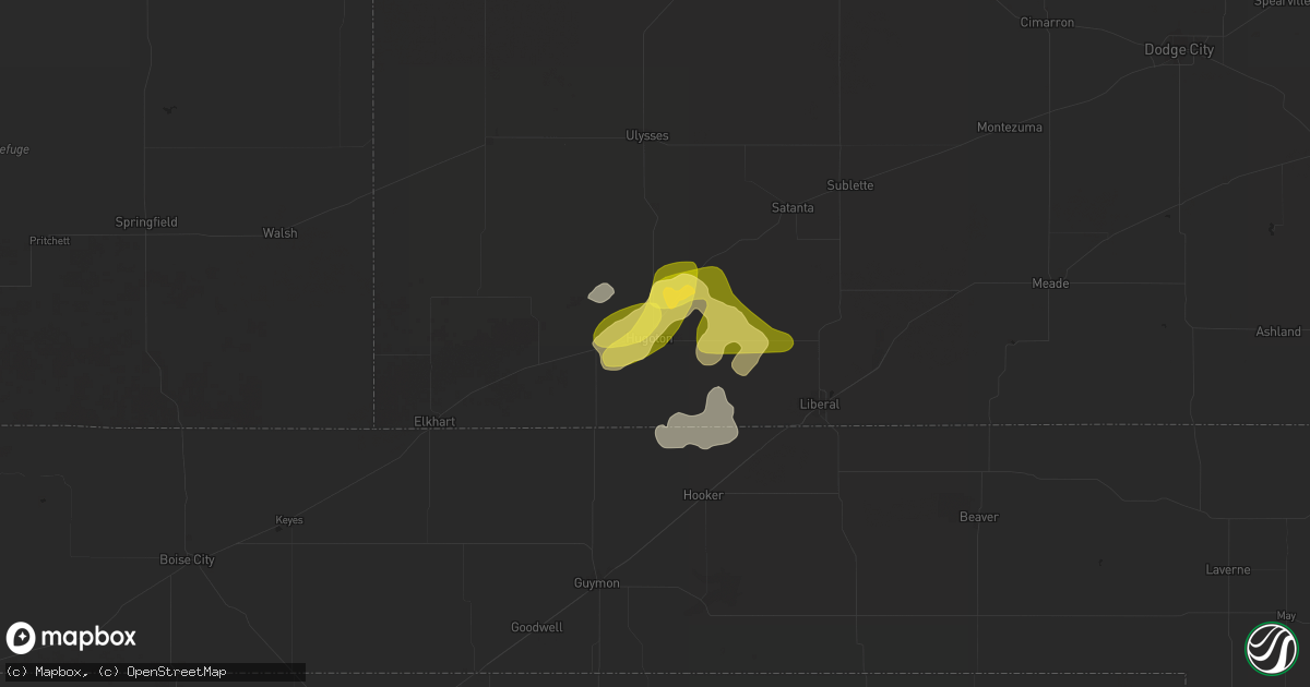 Hail map in Hugoton, KS on June 7, 2024