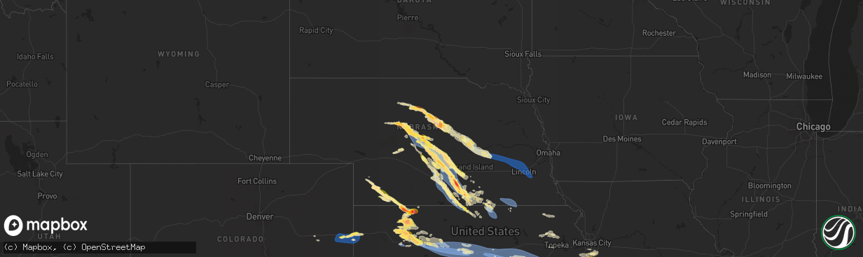 Hail map in Nebraska on June 7, 2024