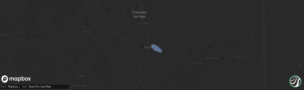 Hail map in Pueblo, CO on June 7, 2024