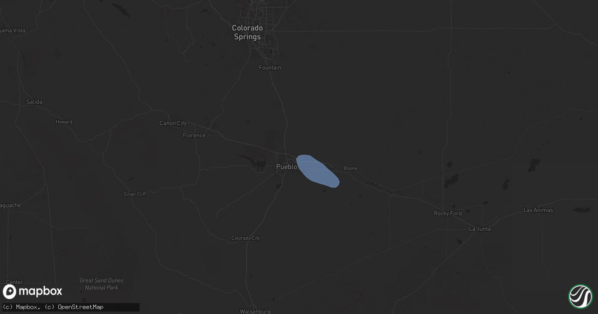 Hail map in Pueblo, CO on June 7, 2024