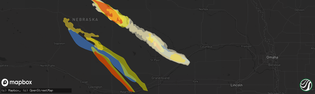 Hail map in Wolbach, NE on June 7, 2024