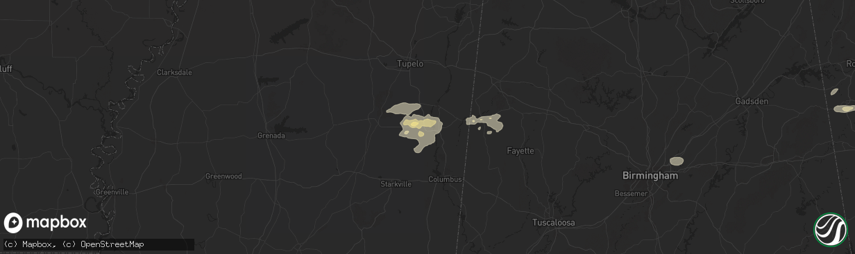Hail map in Aberdeen, MS on June 7, 2025