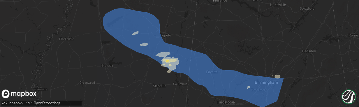 Hail map in Amory, MS on June 7, 2025
