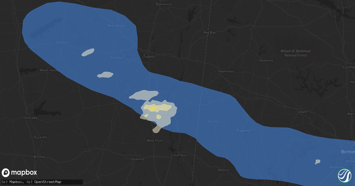 Hail map in Amory, MS on June 7, 2025