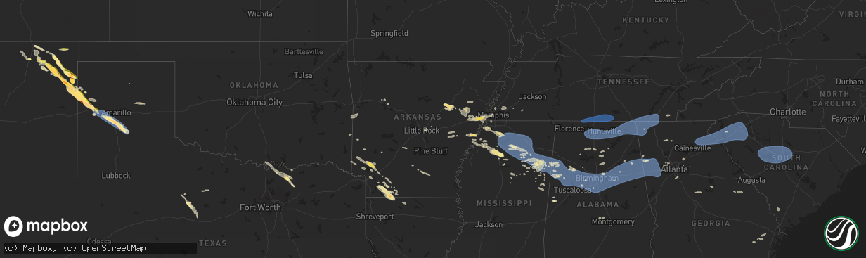 Hail map in Arkansas on June 7, 2025