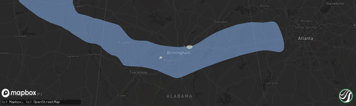 Hail map in Birmingham, AL on June 7, 2025