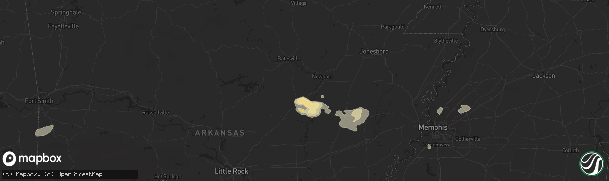 Hail map in Bradford, AR on June 7, 2025