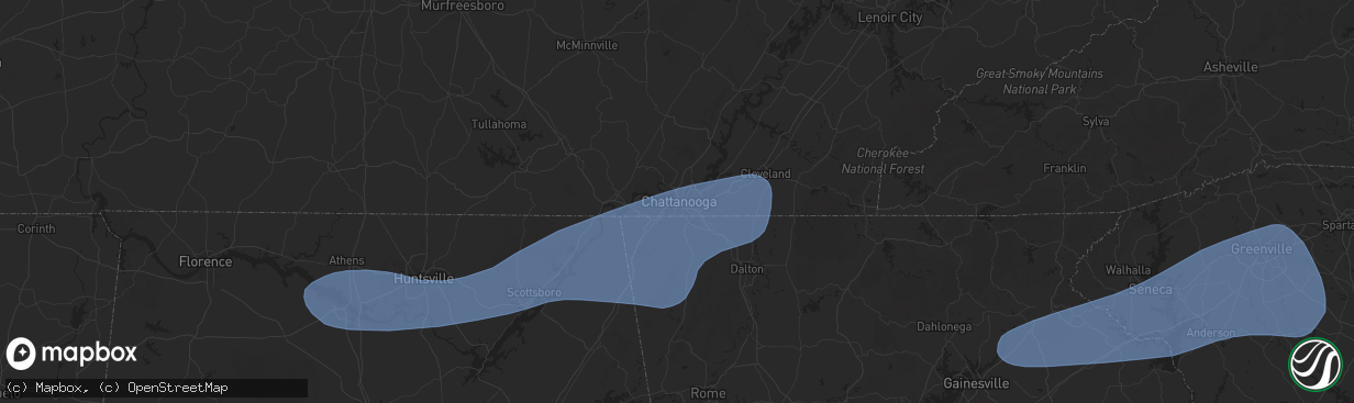 Hail map in Chattanooga, TN on June 7, 2025