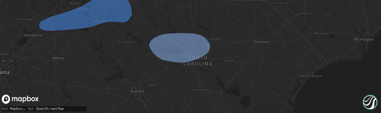 Hail map in Columbia, SC on June 7, 2025